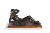 Joy Rose-Innes, Resting Female Figure, patinated plaster, on a wooden base