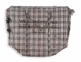 Dan Halter, We Come in Peace Seeking Gold and Slaves, 2014, found plastic weave bag with custom woven tartan
