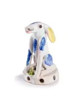A Blue and White Glazed Hare by Nico Masemola, painted and glazed ceramic, sold Nov 2022