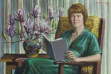 Vladimir Tretchikoff, Woman Reading 'Pigeon's Luck' with Magnolias in a Chinese Vase