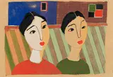 Pieter van der Westhuizen, Two Women with Striped Background