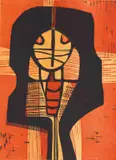 Black Hair by Cecil Skotnes, colour woodcut on paper, sold Oct 2022