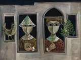 Yosl Bergner, Looking In, Gazing Out, oil on canvas