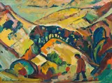 Stefan Ampenberger, Figure in Hills, oil on canvas laid down on board