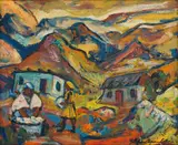 Stefan Ampenberger, Wash Day in the Mountains, oil on canvas laid down of board