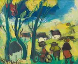Frans Claerhout, Landscape with Figures and Cottages