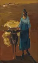 Aileen Lipkin, Figure with a Pack Donkey, oil on board