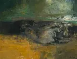 Wim Blom, Abstract Composition with Green, Grey & Yellow, oil on card