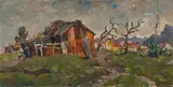 Dwelling with Distant Mountains by Gregoire Boonzaier, oil on board, sold Oct 2022