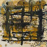 Silhouetted Trees with Yellow I by Gordon Vorster, oil on board, offered Oct 2022