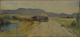 Wagon en Route by Walter Battiss, oil on canvas, sold Oct 2022