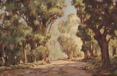 Road through a Forest by Johannes Oldert, oil on canvas, sold Oct 2022