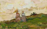 Adriaan Boshoff, Two Women Walking in Landscape