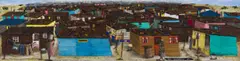 Vusi Khumalo, Township, mixed media on board