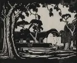 Twee Jonggezellen, Tulbagh (Nilant 12) by Jacobus Hendrik Pierneef, linocut on Japanese tissue paper, sold Oct 2022