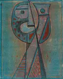 Dirk Meerkotter, Abstract Head in Blue, colour aquatint etching on paper