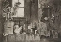 Pippa Skotnes, Interior with Objects and Owl, etching and aquatint on paper