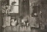 Pippa Skotnes, Interior with Objects and Owl, etching and aquatint on paper