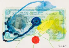 Five Rand I by Wayne Barker, digital print and watercolour on paper, sold Oct 2022