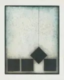 Douglas Portway, Abstract with Black Squares, colour etching and aquatint on paper