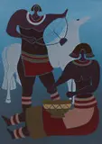 Lucky Sibiya, Two Musicians and a Horse, colour screenprint on paper