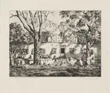 Tinus de Jongh, Old Cape House Stellenbosch, etching on paper