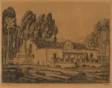 Jacobus Hendrik Pierneef, Farmhouse in Tulbagh, etching on paper
