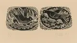 Bronwen (Jinny) Heath, Two Birds Bathing, wood engraving on paper