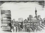 Senzo Shabangu, My Corner, charcoal on paper