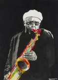 Layziehound Coka, Saxophone, ink and acrylic on paper