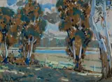 Sydney Carter, Landscape with Trees, gouache on paper