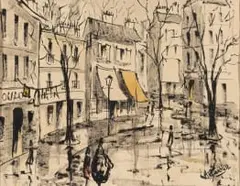 Arthur Edward Cantrell, Street Scene, ink on paper