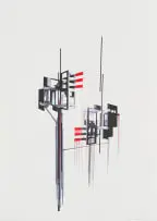 Beth Diane Armstrong, Abstract with Red, pen and collage on paper