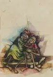 Julian Motau, Huddled Together, watercolour and pen on paper