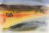 Cecil Skotnes, Figures and Driftwood on a Beach, chalk pastel on paper