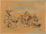 The Village by Gregoire Boonzaier, watercolour on card, offered Oct 2022