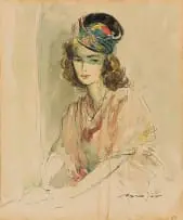 Eric Byrd, Woman with Hat, watercolour and ink on paper
