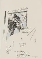 The Moose that Knocked on the Door by Wilma Cruise, mixed media on sketchbook page, offered Oct 2022
