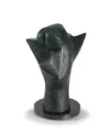 Head by Edoardo Villa, bronze with a verdigris patina on a steel base, sold Nov 2022