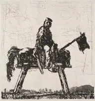 Garibaldi by William Kentridge, lift ground aquatint etching printed on 100% Hemp Phumani handmade paper, mounted on raw cotton cloth folded (as a map) , offered Nov 2022