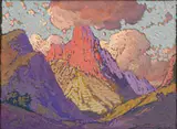 Mountain Peaks by Jacobus Hendrik Pierneef, casein on artist's board, sold Nov 2022