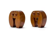 Pancho Guedes, Male and Female Miniatures, two, carved wood with a brown patina