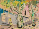 Irma Stern, On the Riviera, mixed media on paper laid down on board