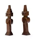Pancho Guedes, Geometric Male and Female, two, carved wood with a brown patina
