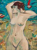Irma Stern, Nude Bather, Riviera, oil on canvas laid down on board