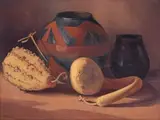 African Clay Pots with Calabash by Jacobus Hendrik Pierneef, oil on board, sold Nov 2022