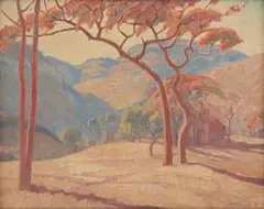 Jacobus Hendrik Pierneef, Landscape with Trees and Mountains Beyond, oil on canvas