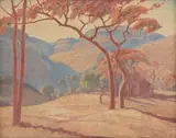 Landscape with Trees and Mountains Beyond by Jacobus Hendrik Pierneef, oil on canvas, sold Nov 2022
