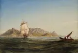 Thomas Baines, Brig in Table Bay, oil on paper laid down on paper