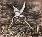 William Kentridge, Shears, indian ink on collaged paper with pastel and charcoal